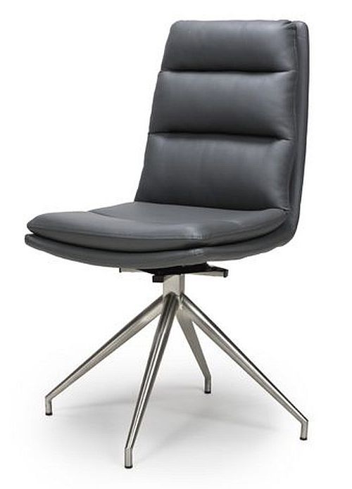 Product photograph of Nobo Grey Faux Leather And Chrome Swivel Dining Chair Sold In Pairs from Choice Furniture Superstore.